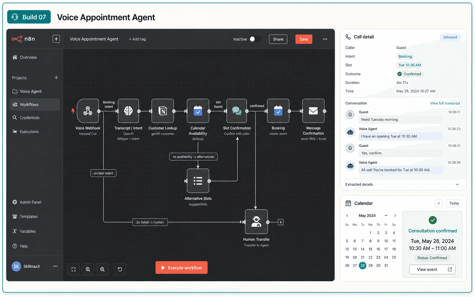 Illustrative guided build for Voice Appointment Agent