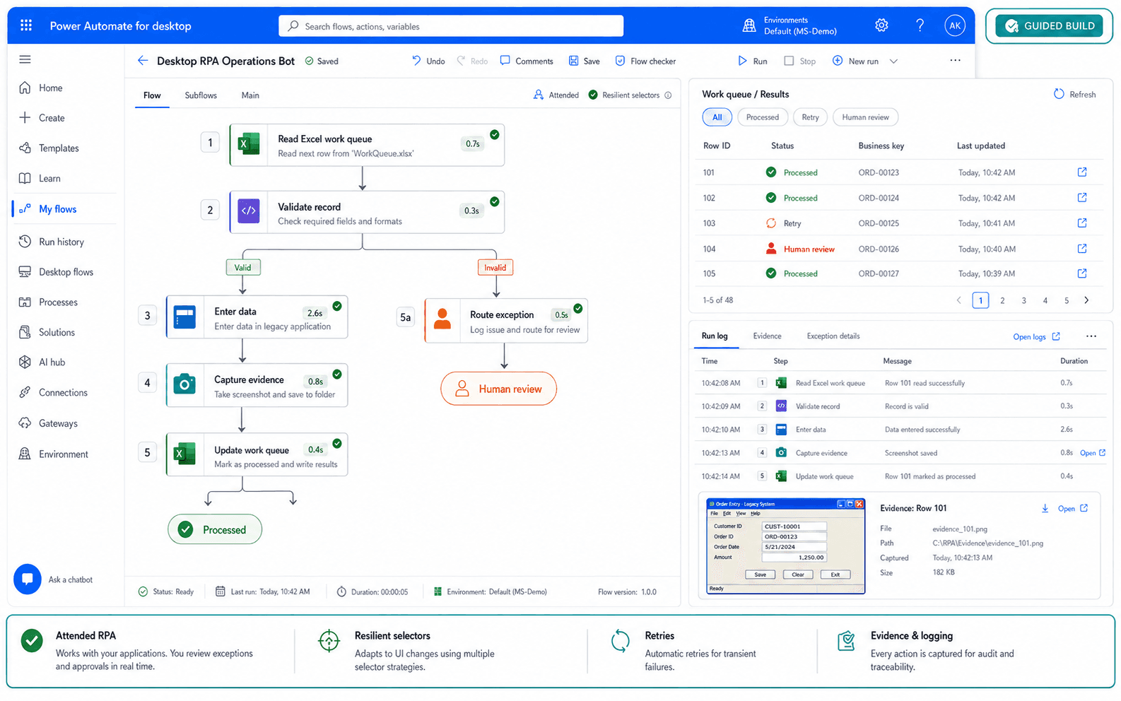 Illustrative guided build for Desktop RPA Operations Bot