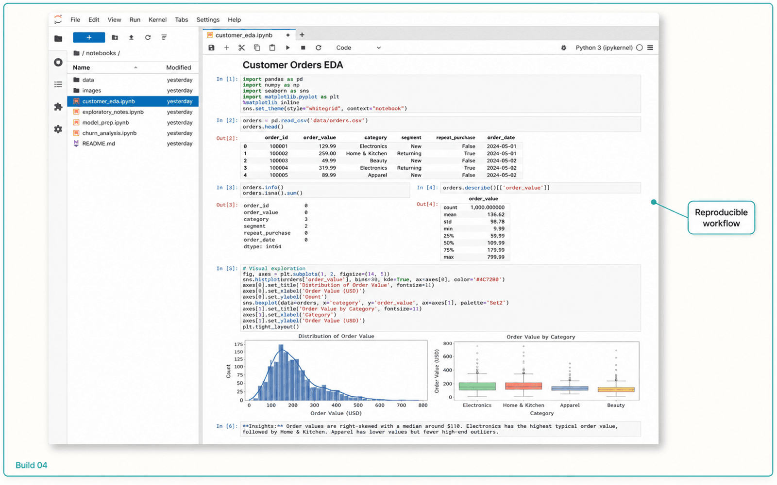 Illustrative guided build for Python Exploratory Analysis Notebook