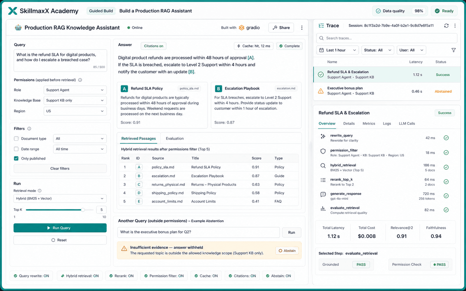 Illustrative guided build for Production RAG Knowledge Assistant