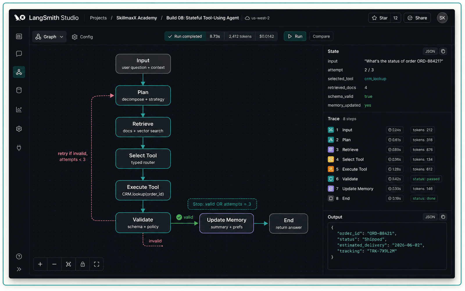 Illustrative guided build for Stateful Tool-Using Agent