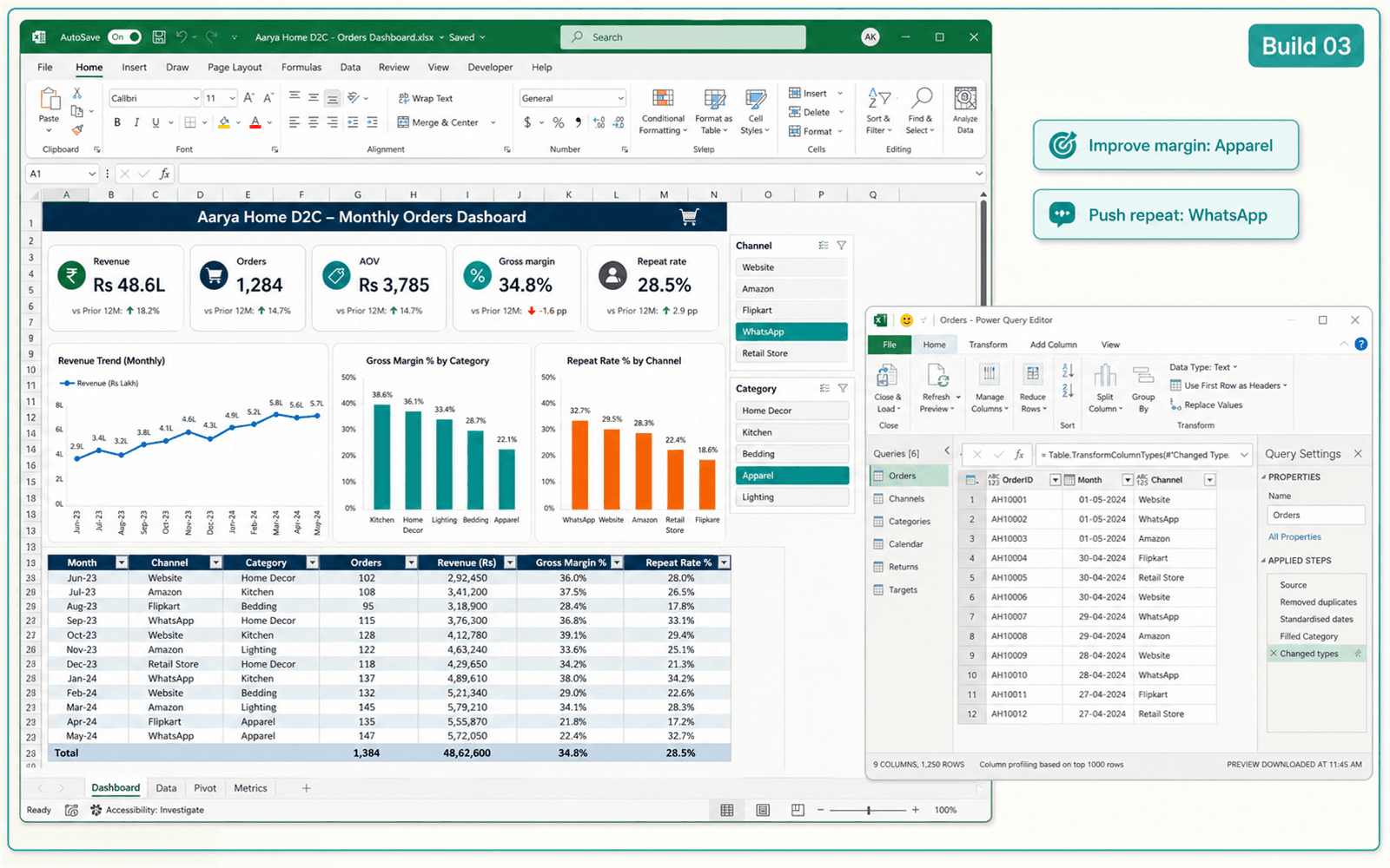 Illustrative guided build for Spreadsheet Analysis and Decision Dashboard