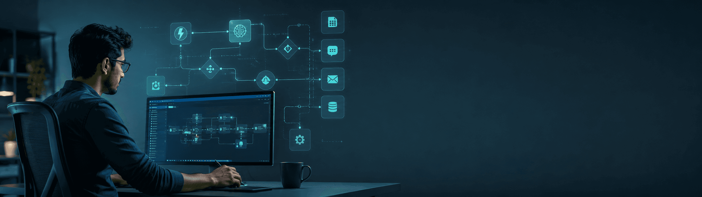Automation professional designing a connected business workflow